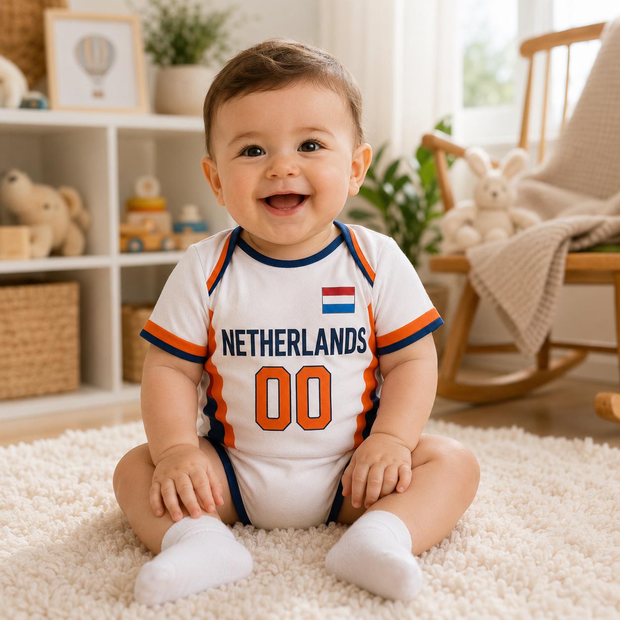 Netherlands Baby Soccer Bodysuit, Personalized Football Jersey, Custom Baby Gift, Baby Shower Gift