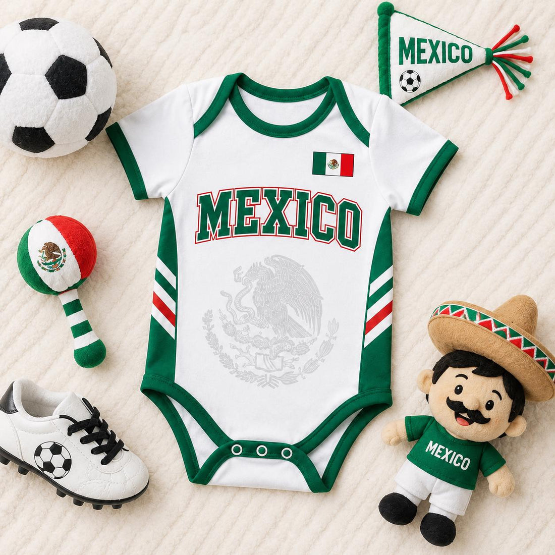 Custom Mexico Soccer Baby Bodysuit, Personalized Football Outfit, Baby Shower Gift