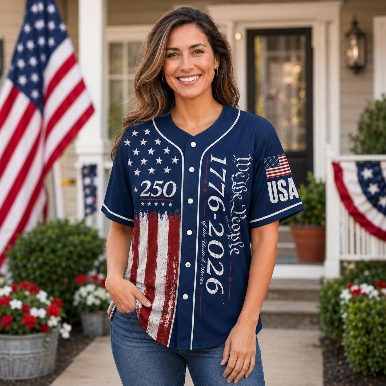USA 250th Baseball Jersey | We The People 1776-2026 Shirt | Patriotic American Flag Men Button Up | Father's Day 4th of July Gift