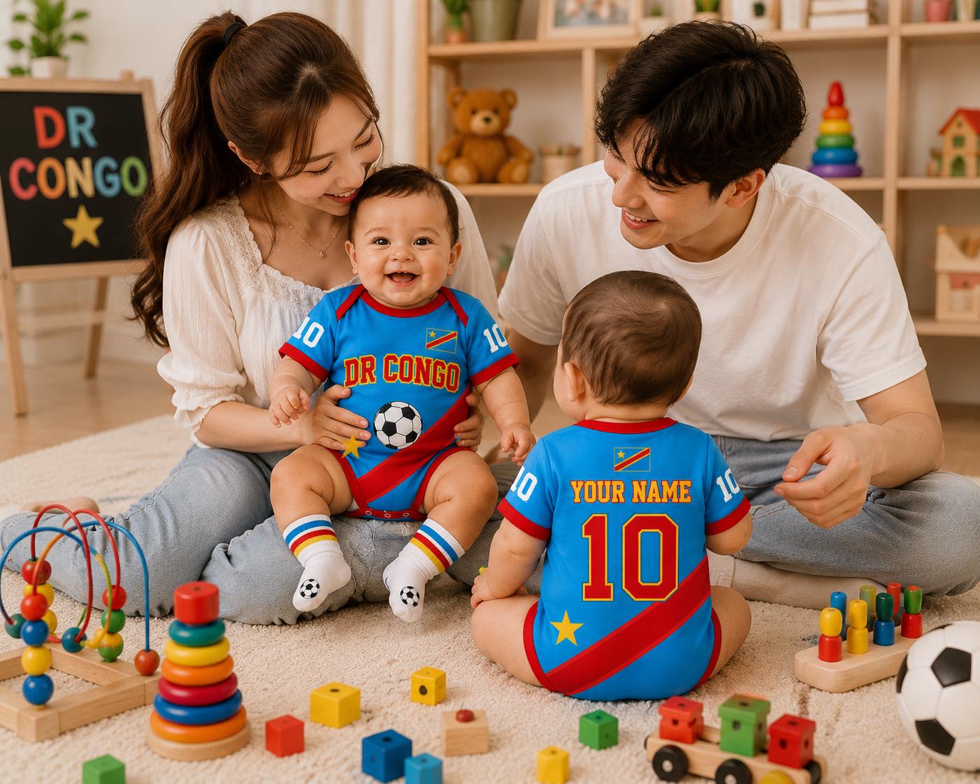 Personalized DR Congo Baby Onesie, Custom Soccer Baby Bodysuit, Congo Flag Baby Gift