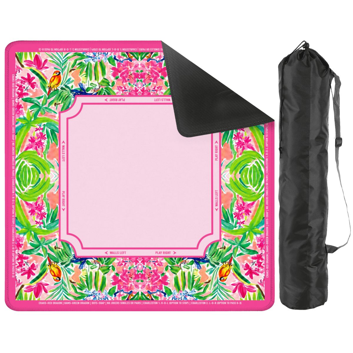 Pink Tropical Mahjong Mat American Mahjong Table Mat Palm Leaf Bird Game Mat Floral Game Night Hostess Gift
