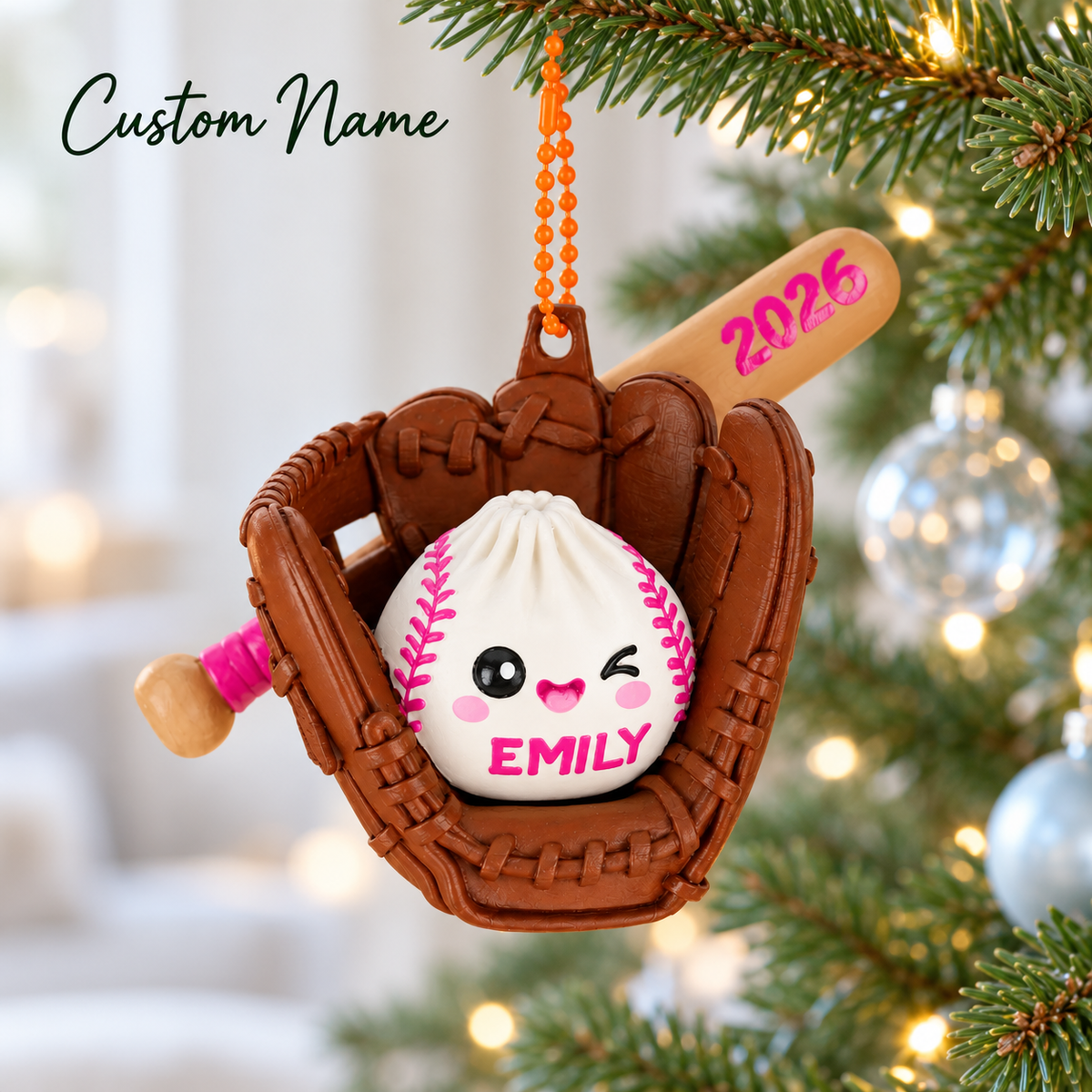 Personalized Softball Dumpling 3D Ornament – Custom Name Sports Christmas Decoration