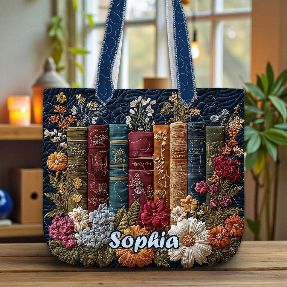 Custom Quilted Book Lover Tote Bag, Books Lover Gift, Vintage Books Quilt Handbag, Books Quilt Gift
