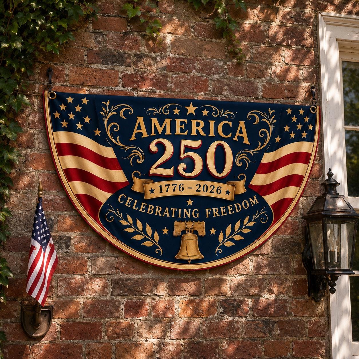 America 250th Anniversary Banner, Patriotic Porch Decor, Semicircle Bunting Flag, Fourth of July Outdoor Decor