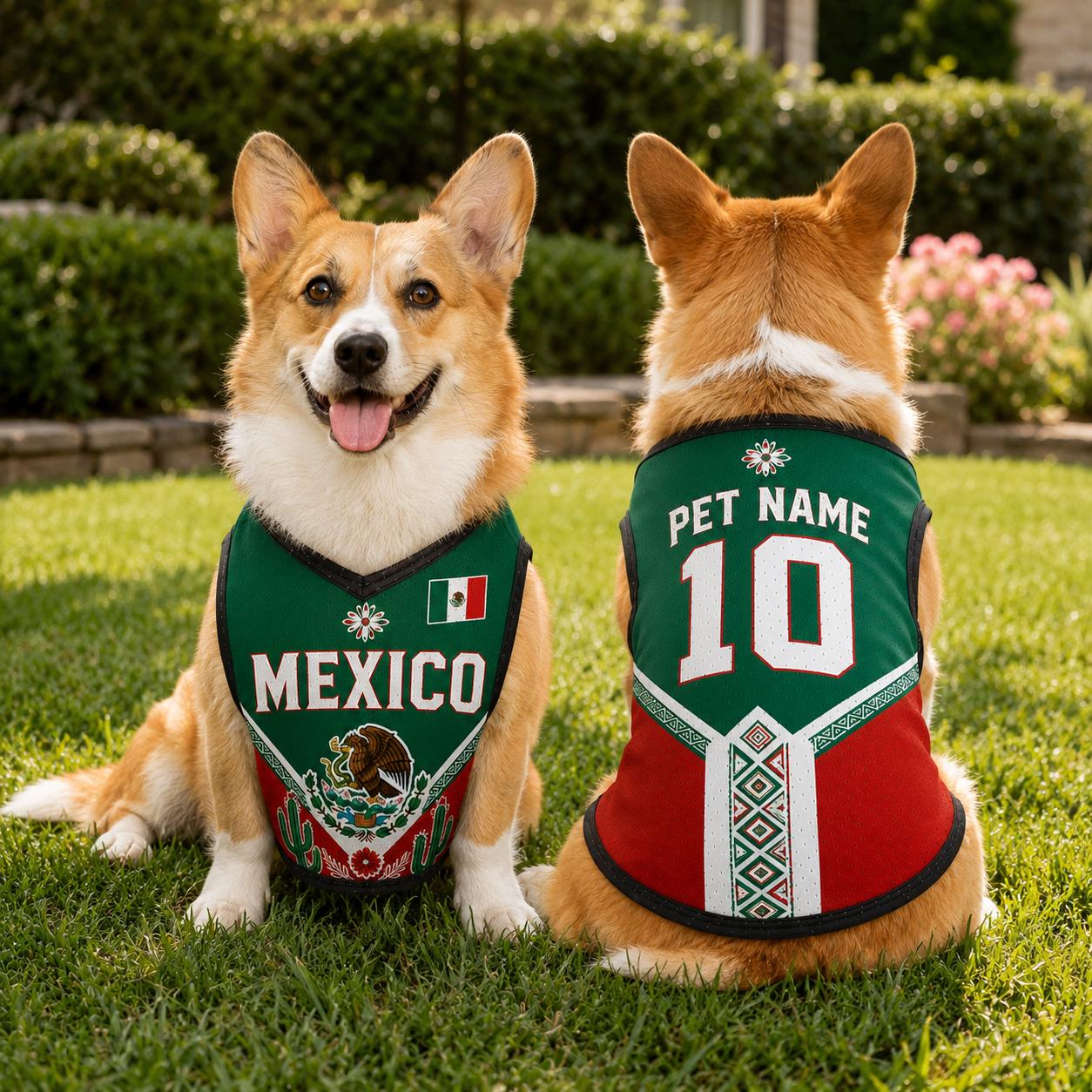 Personalized Mexico Pet Soccer Jersey, Soccer Outfit for Dogs Cats, Mexico Football Shirt