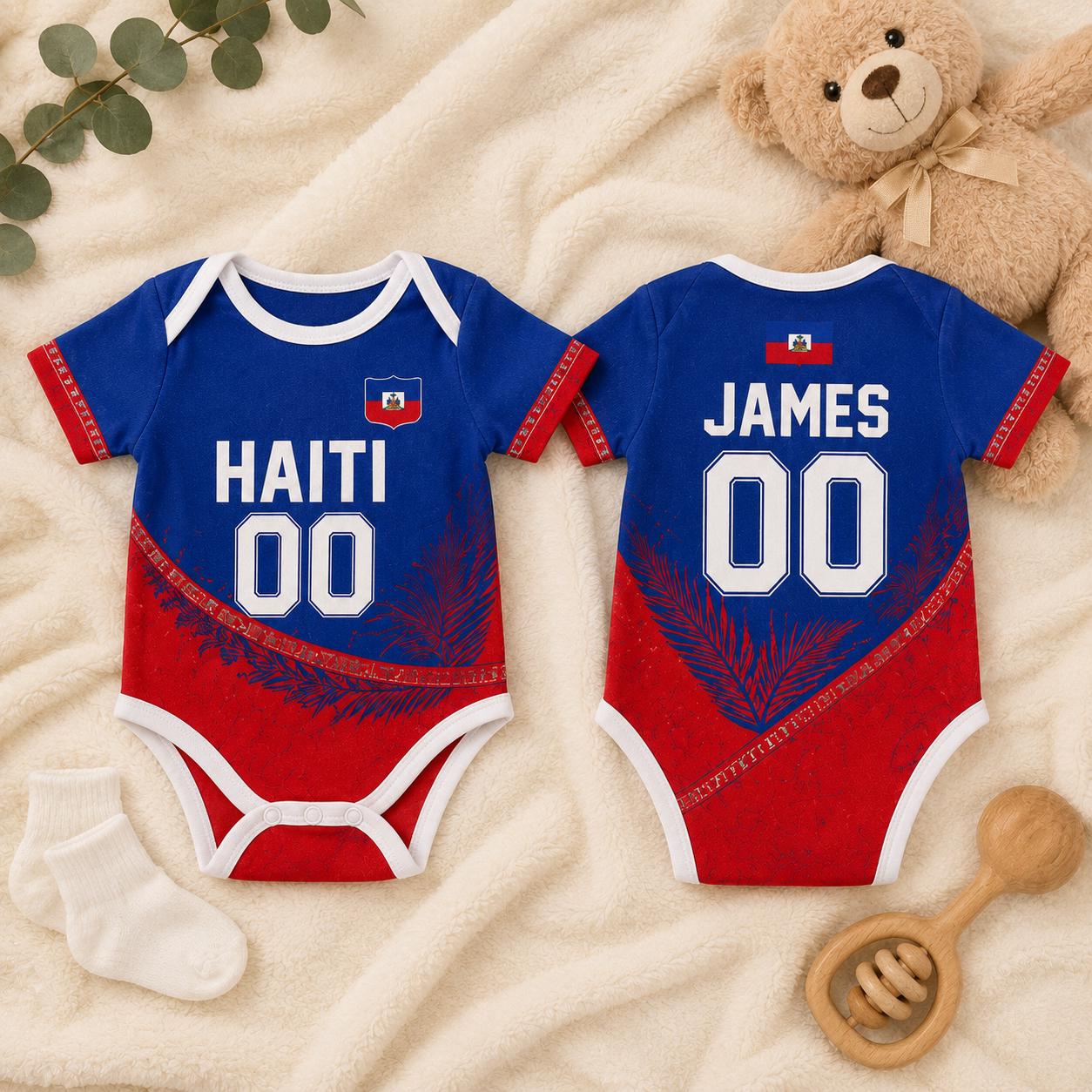 Personalized Haiti Baby Bodysuit, Haiti Soccer Romper, Custom Name Number Outfit, Baby Shower Gift