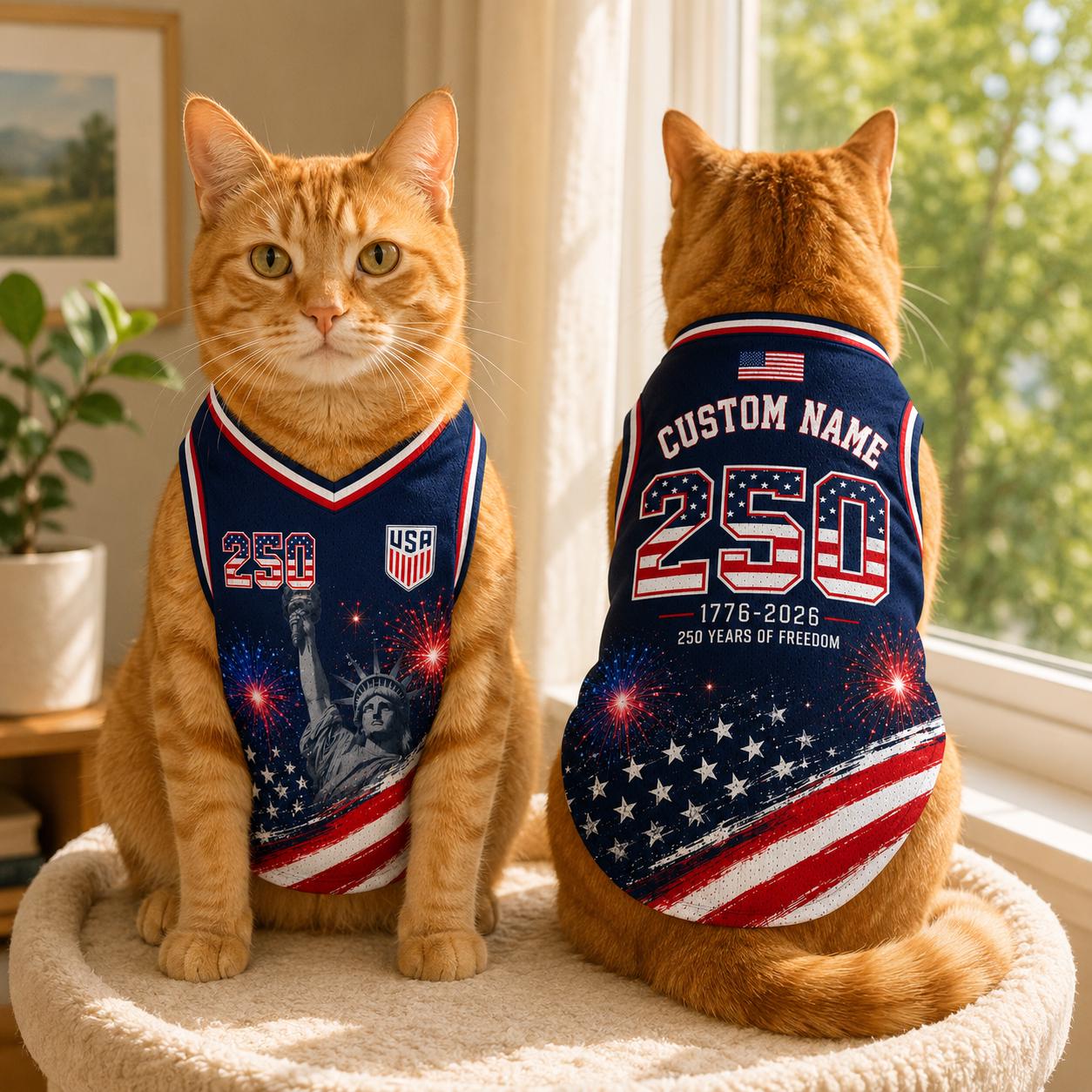 Personalized USA Pet Jersey, Custom Dog Cat Shirt, 250 Years Of Freedom Pet Apparel