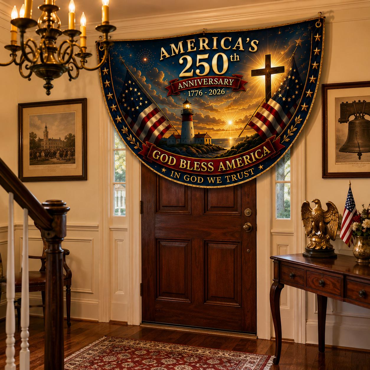 USA 250th Anniversary Patriotic Bunting Banner, America 1776–2026 Semicircle Fence Flag, Christian Freedom Porch Decor