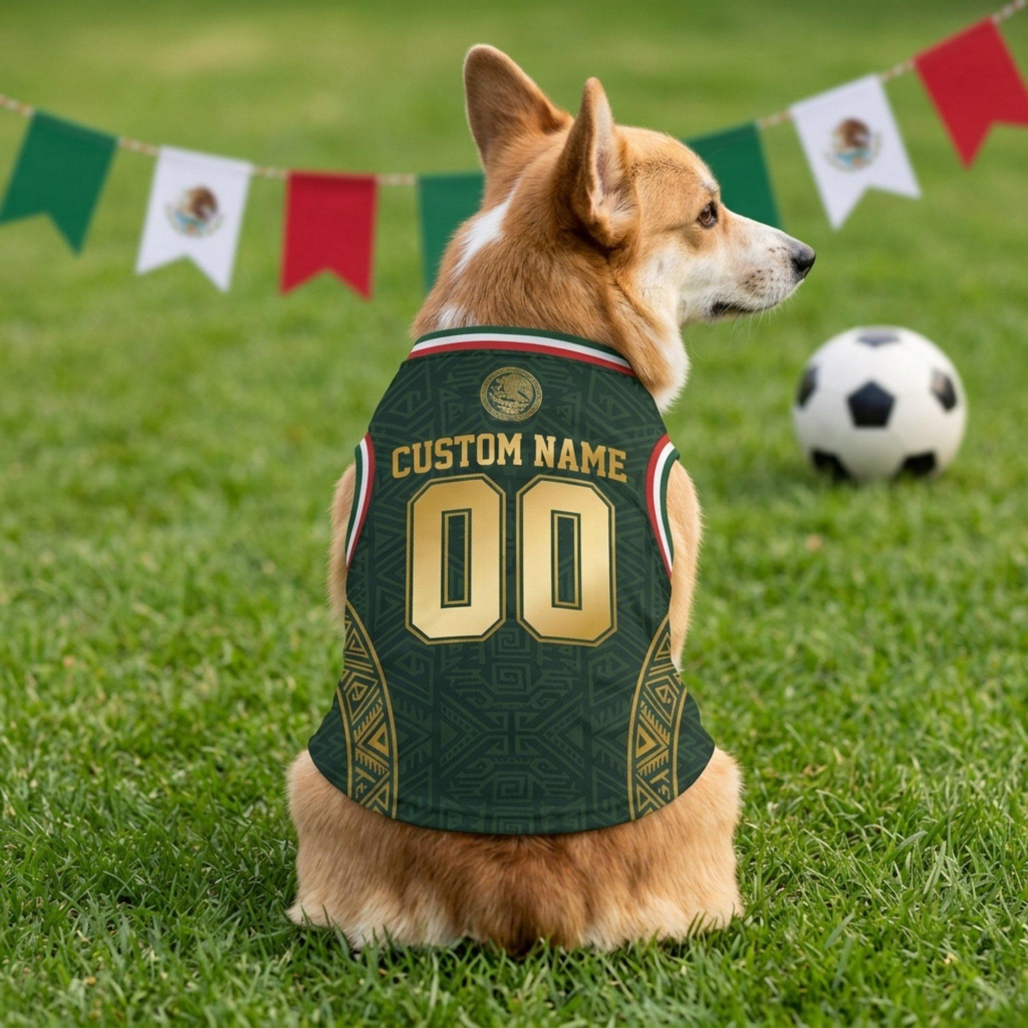 Personalized Mexico Dog Jersey, Custom Cat Football Shirt Name Number, Aztec Pet Soccer Mesh Jersey,