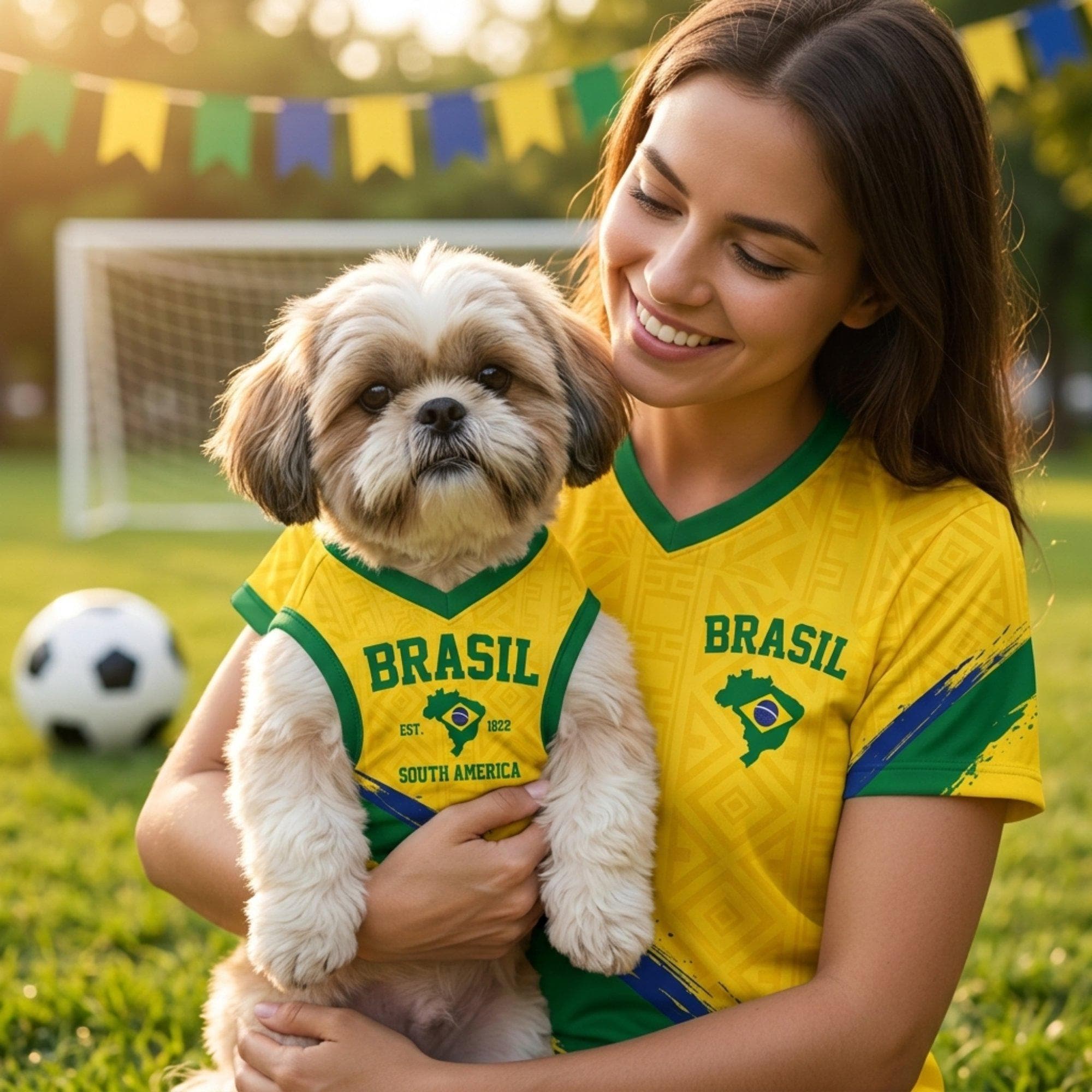 Personalized Brazil Dog Jersey, Custom Cat Football Shirt Name Number, Yellow Green Mesh Pet Soccer