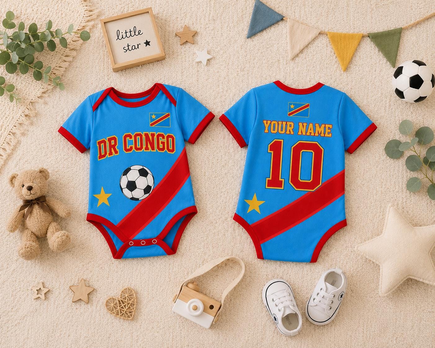 Personalized DR Congo Baby Onesie, Custom Soccer Baby Bodysuit, Congo Flag Baby Gift