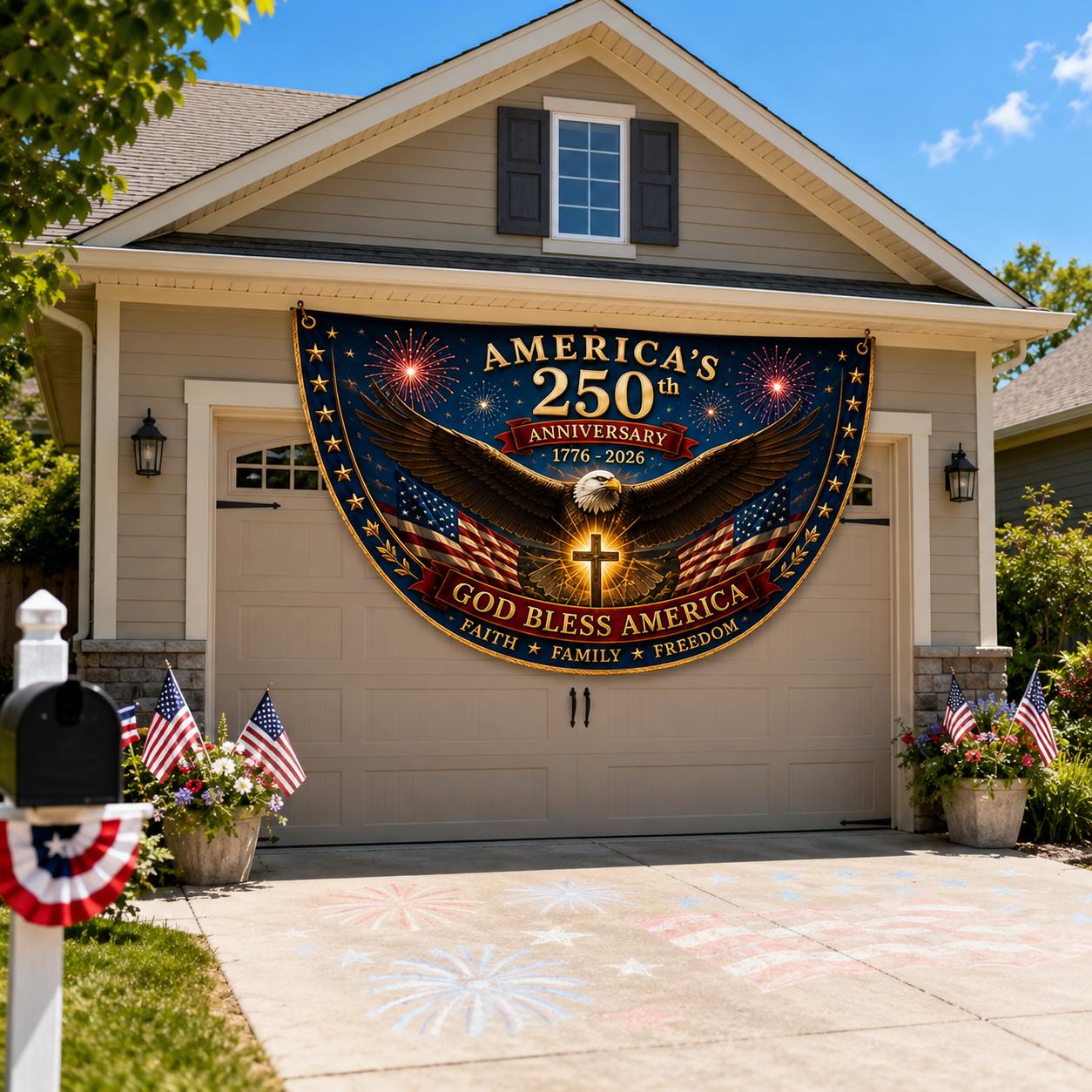 USA 250th Anniversary Patriotic Bunting Banner, America 1776–2026 Semicircle Fence Flag, Christian Freedom Porch Decor