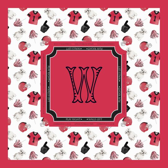 Personalized Bulldog Football Mahjong Mat, Red Black Custom Monogram Table Cover, Game Day Playmat