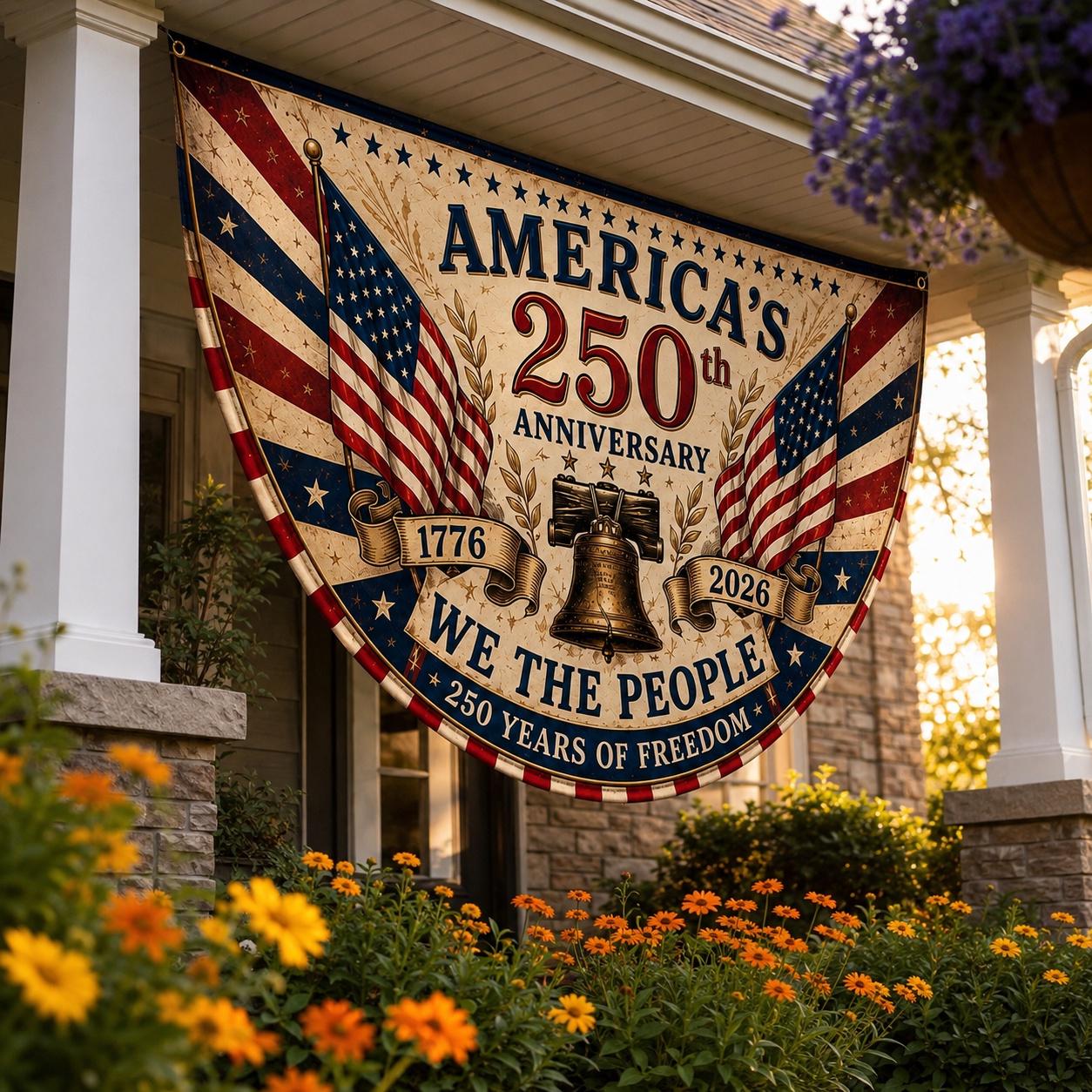 USA 250th Anniversary Patriotic Bunting Banner | America 1776–2026 Semicircle Fence Flag