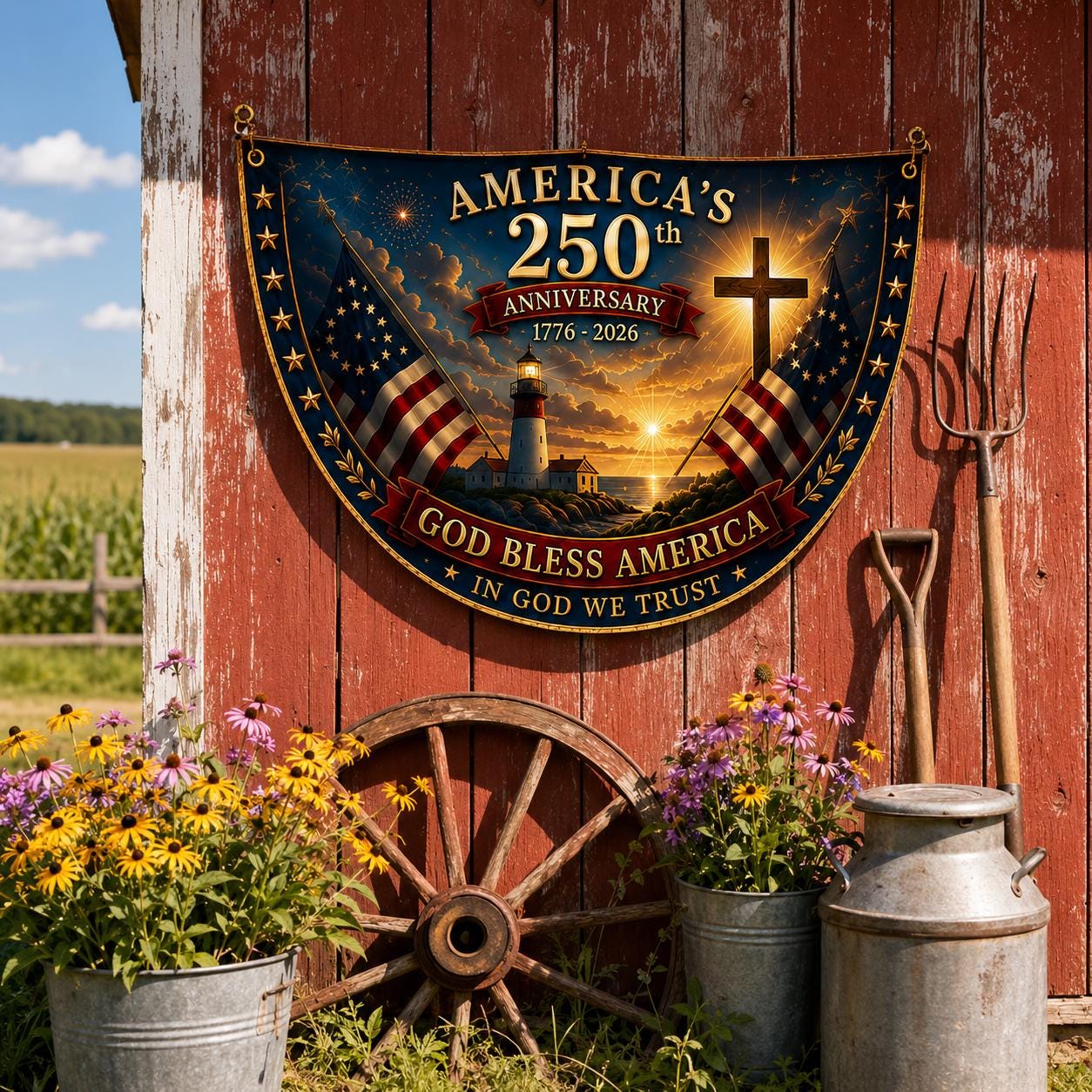 USA 250th Anniversary Patriotic Bunting Banner, America 1776–2026 Semicircle Fence Flag, Christian Freedom Porch Decor