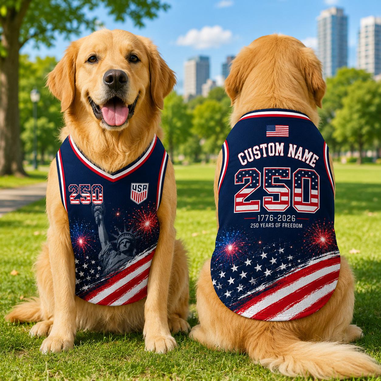 Personalized USA Pet Jersey, Custom Dog Cat Shirt, 250 Years Of Freedom Pet Apparel