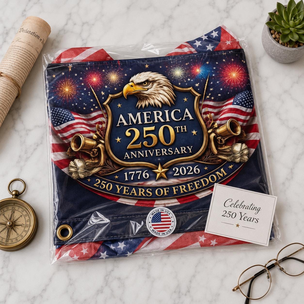 America 250th Anniversary Fan Flag, Semiquincentennial 1776-2026 Patriotic Eagle Outdoor Banner, 250 Years USA