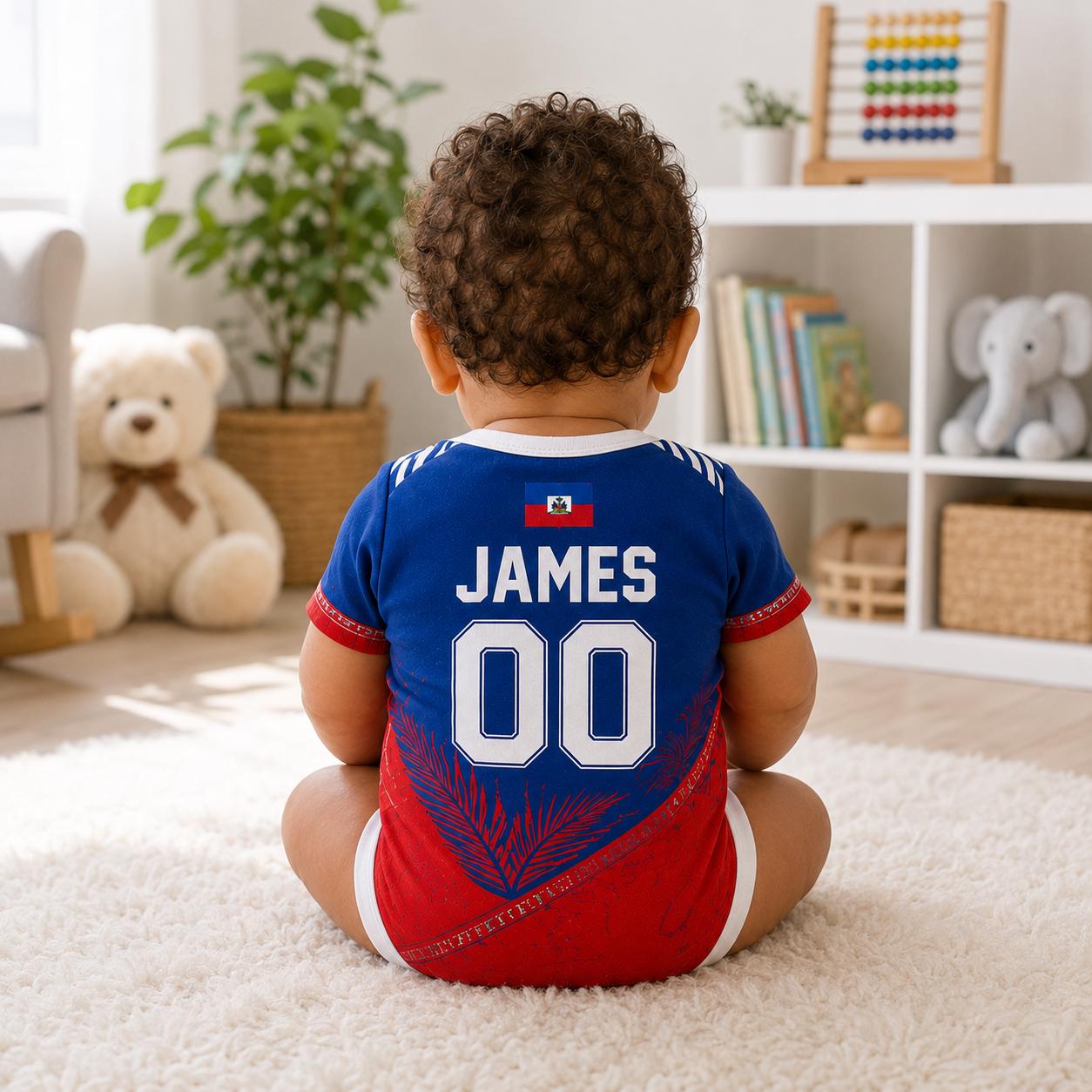 Personalized Haiti Baby Bodysuit, Haiti Soccer Romper, Custom Name Number Outfit, Baby Shower Gift
