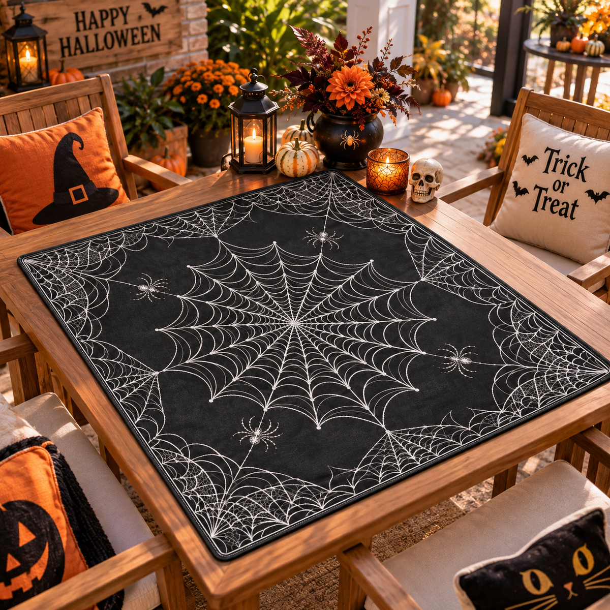 Halloween Spiderweb Mahjong Mat, Spooky Black Tabletop Decor, Gothic Game Night Accessory