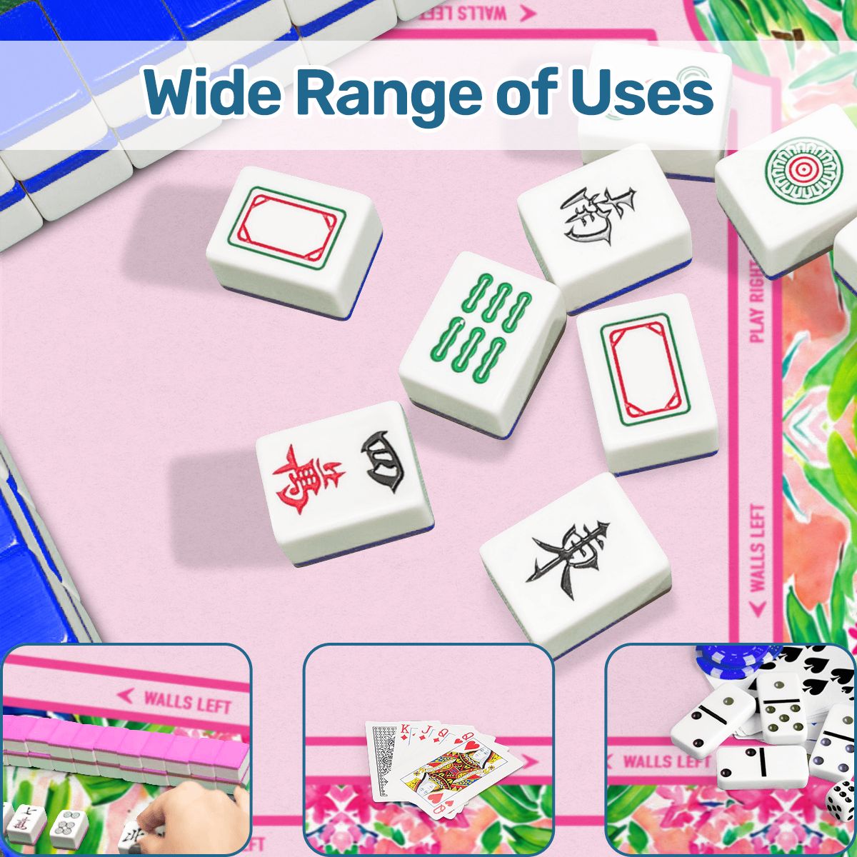 Pink Tropical Mahjong Mat American Mahjong Table Mat Palm Leaf Bird Game Mat Floral Game Night Hostess Gift
