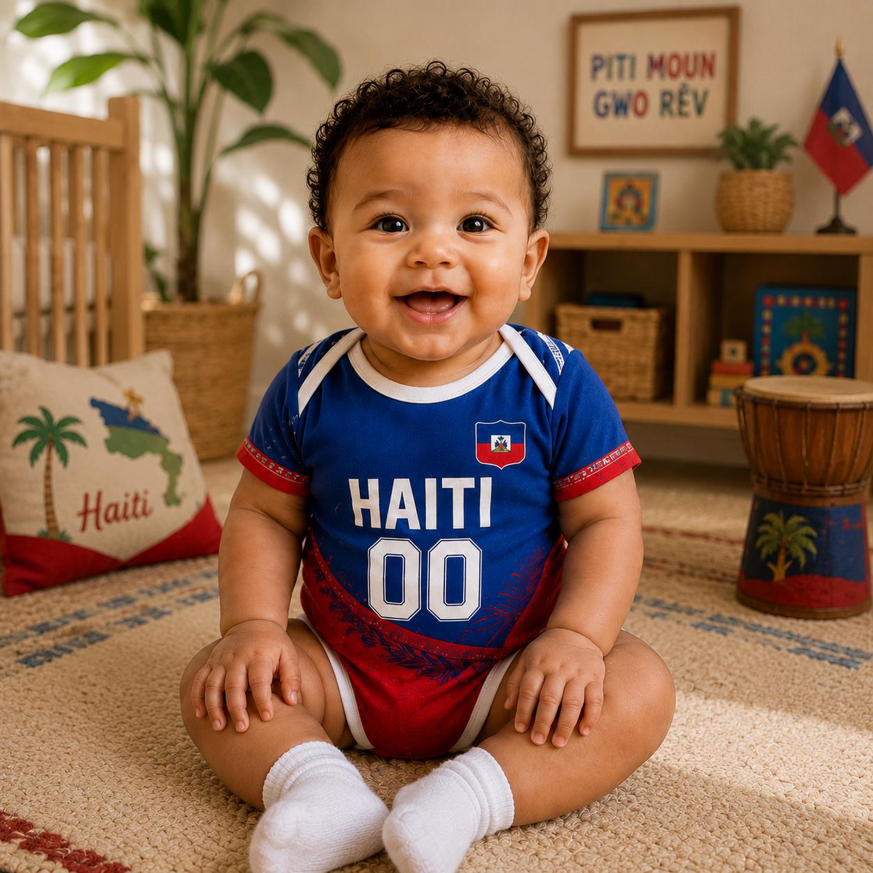 Personalized Haiti Baby Bodysuit, Haiti Soccer Romper, Custom Name Number Outfit, Baby Shower Gift