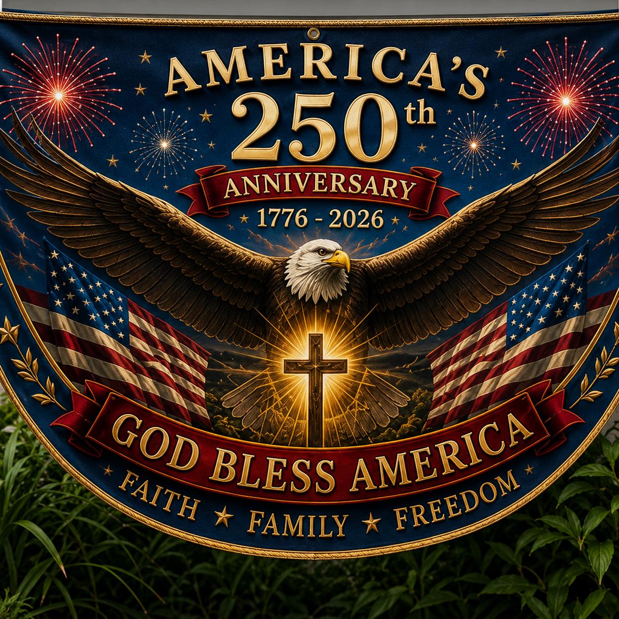 USA 250th Anniversary Patriotic Bunting Banner, America 1776–2026 Semicircle Fence Flag, Christian Freedom Porch Decor