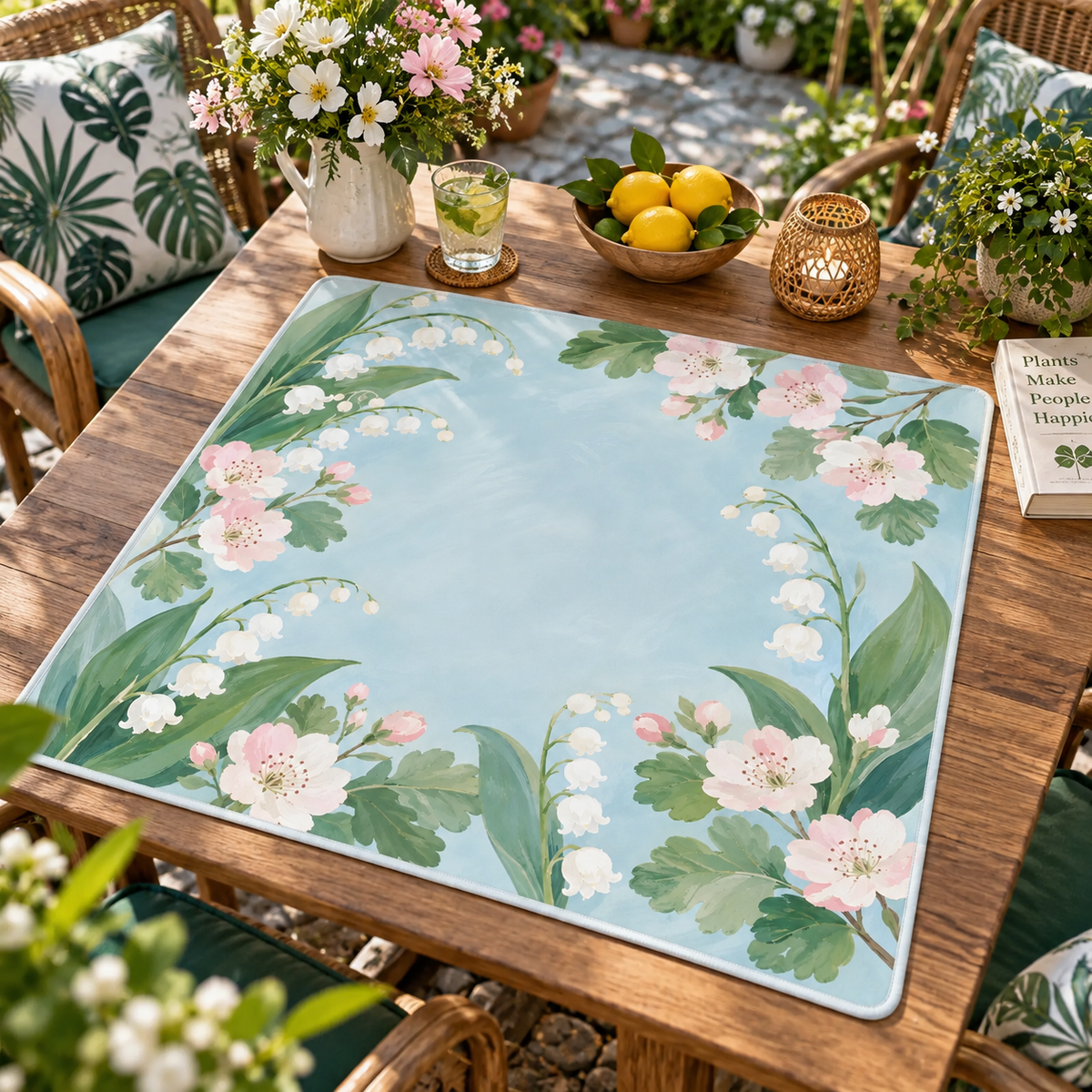 Lily of the Valley Mahjong Mat, Non Slip American Mahjong Table Cover, May Birth Flower Hawthorn Garden Game Night Gift
