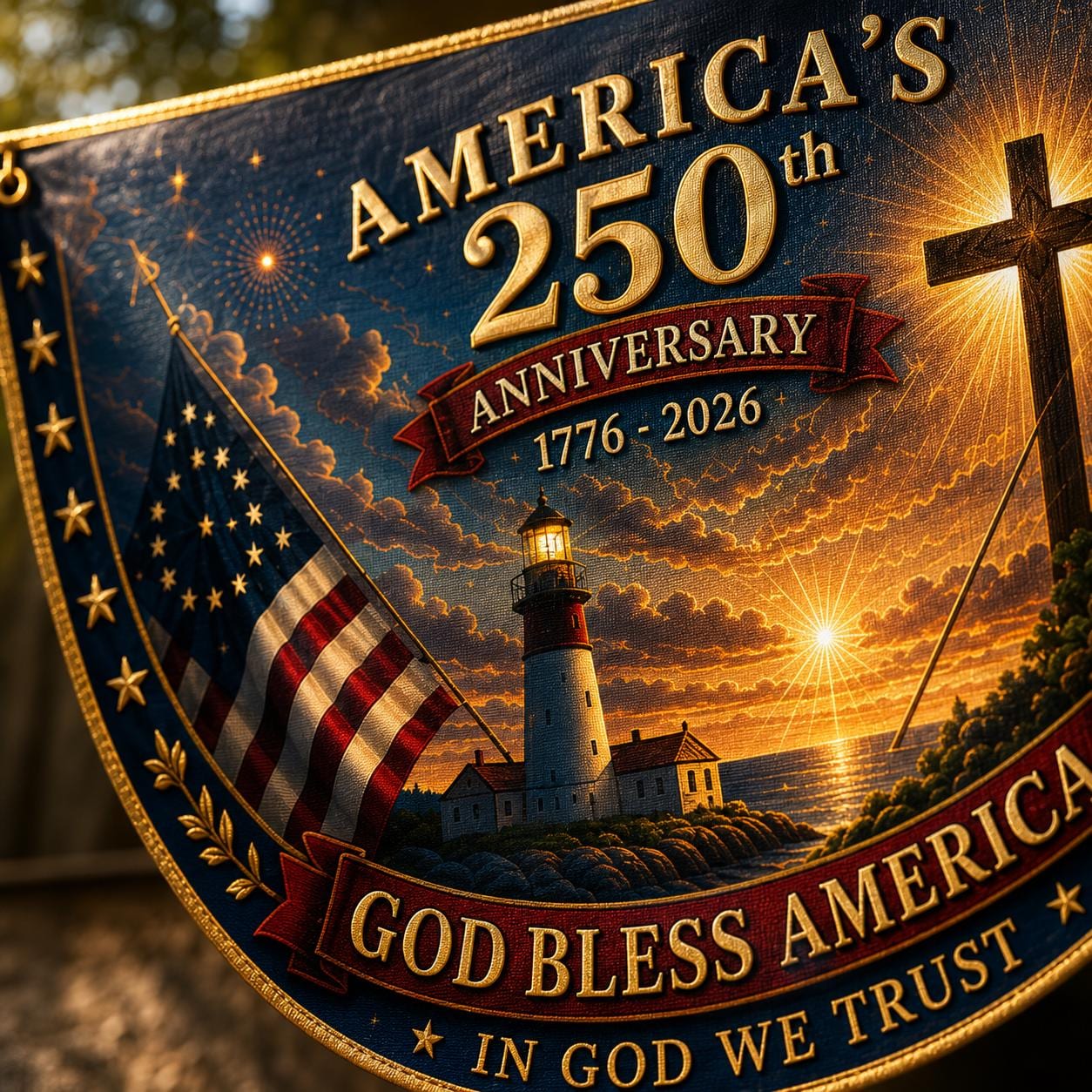 USA 250th Anniversary Patriotic Bunting Banner, America 1776–2026 Semicircle Fence Flag, Christian Freedom Porch Decor
