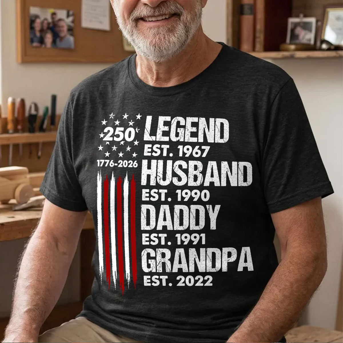Proud Dad Grandpa Nation Flag American 250th Anniversary - Personalized Shirt - Cool Father's Day Gift For Dad, Grandpa (Copy)