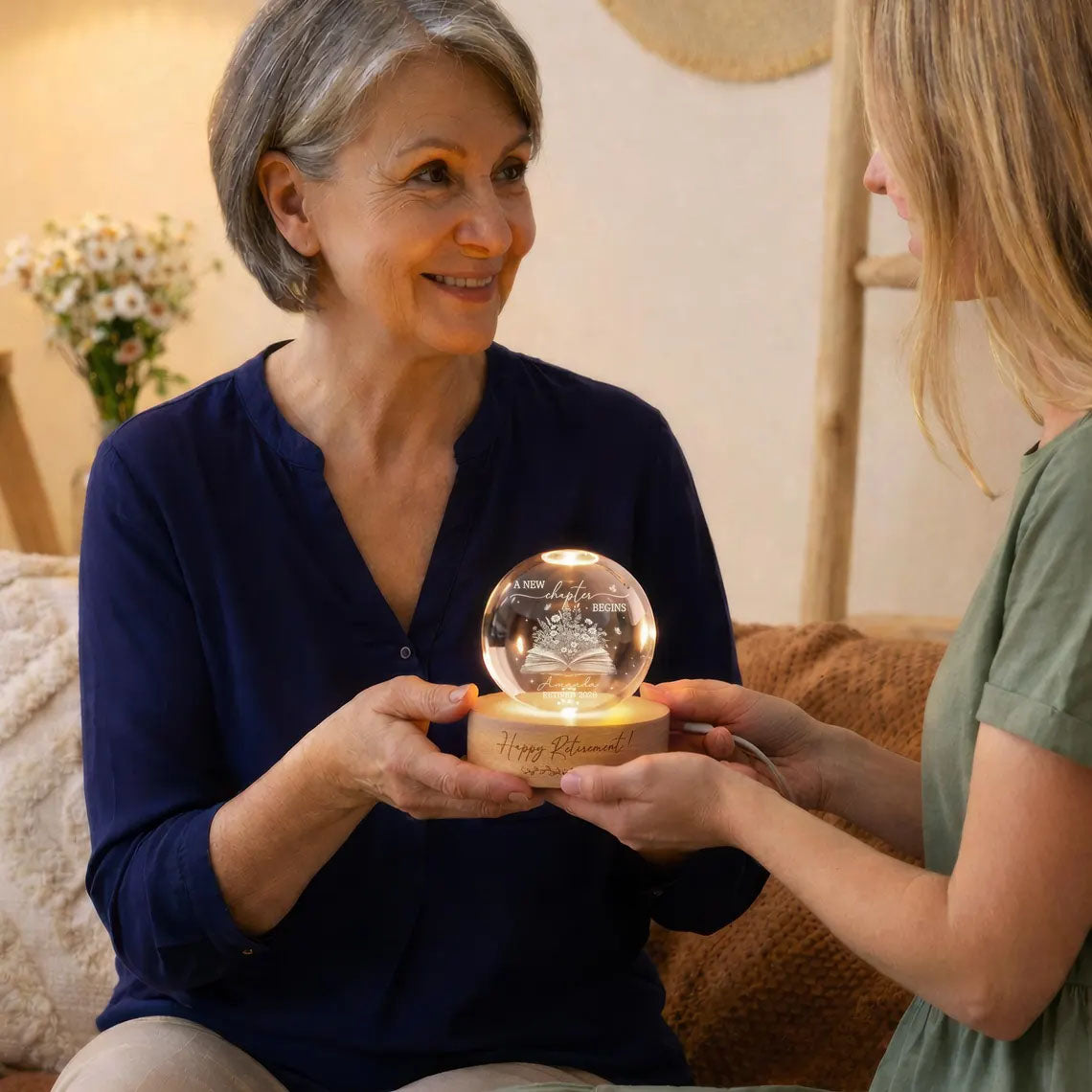Personalized Retirement Crystal Ball Night Light, Going Away Gift for Coworker