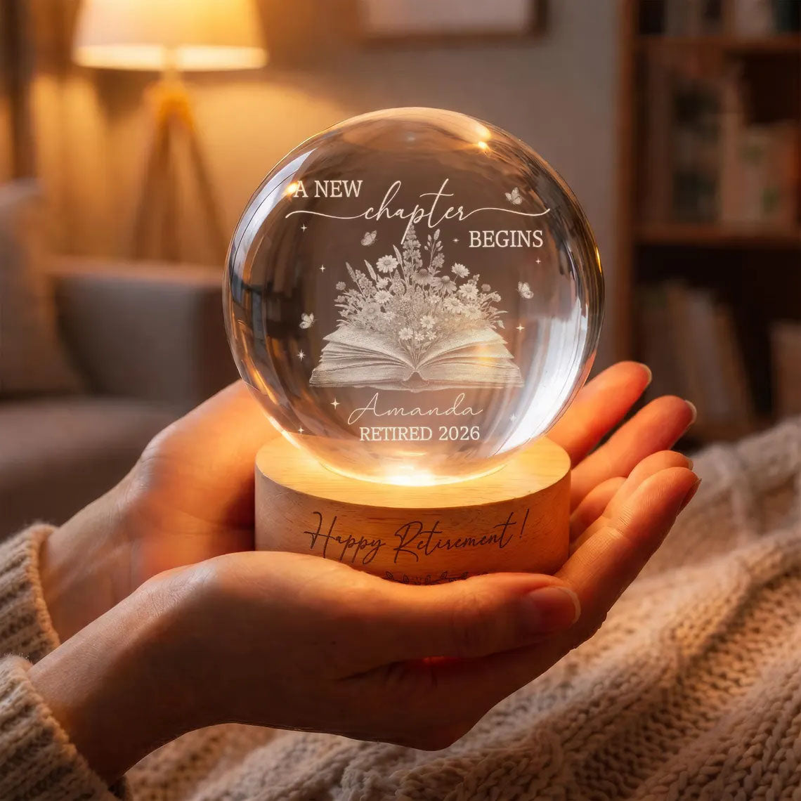 Personalized Retirement Crystal Ball Night Light, Going Away Gift for Coworker