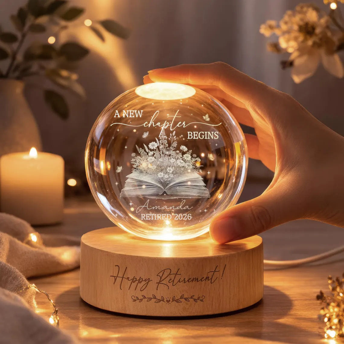 Personalized Retirement Crystal Ball Night Light, Going Away Gift for Coworker