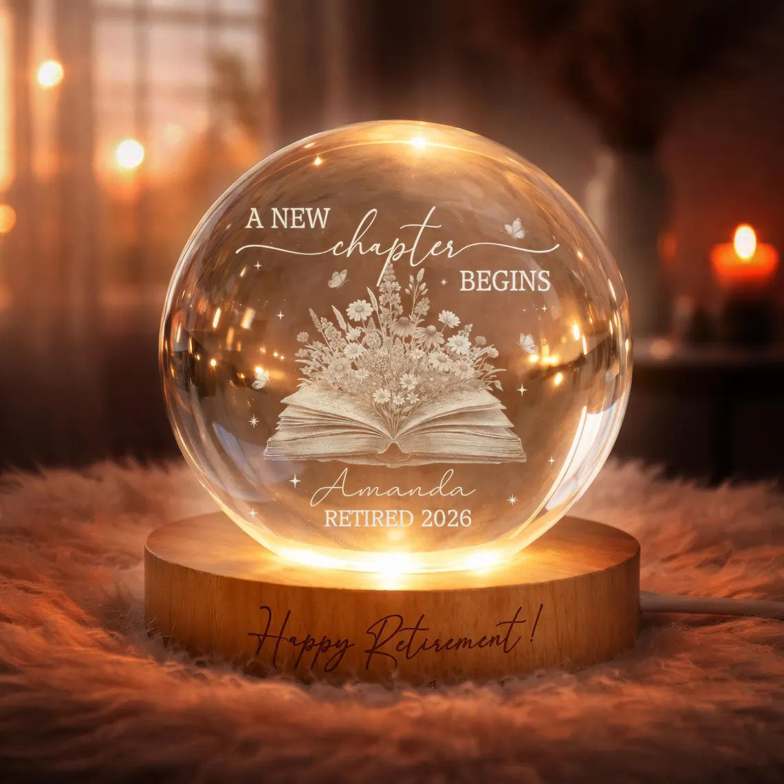Personalized Retirement Crystal Ball Night Light, Going Away Gift for Coworker