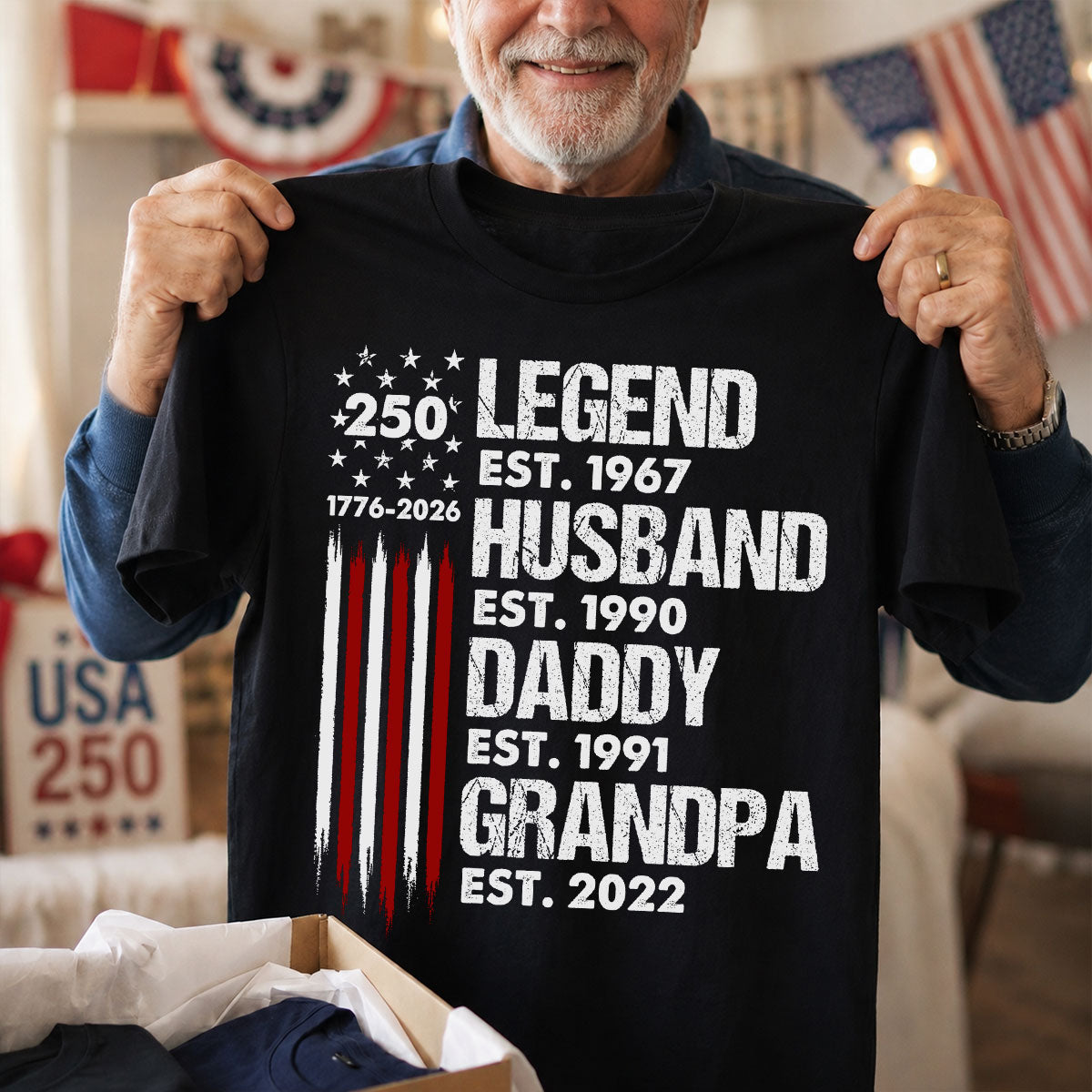 Proud Dad Grandpa Nation Flag American 250th Anniversary - Personalized Shirt - Cool Father's Day Gift For Dad, Grandpa (Copy)
