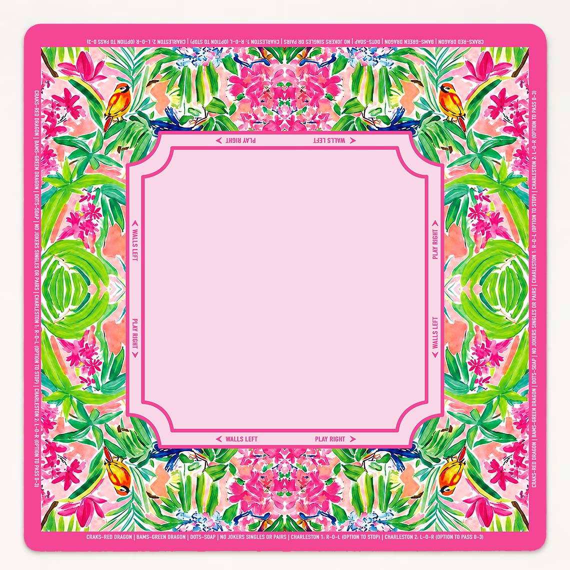 Pink Tropical Mahjong Mat American Mahjong Table Mat Palm Leaf Bird Game Mat Floral Game Night Hostess Gift
