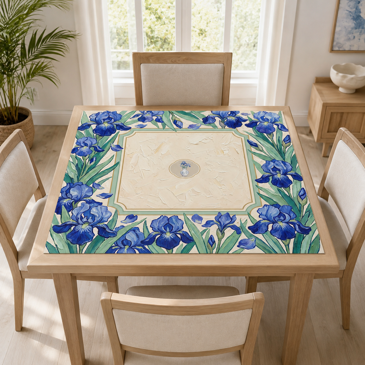 The Blue Iris Garden Mahjong Mat, Floral Mahjong Mat, Botanical American Mahjong Mat