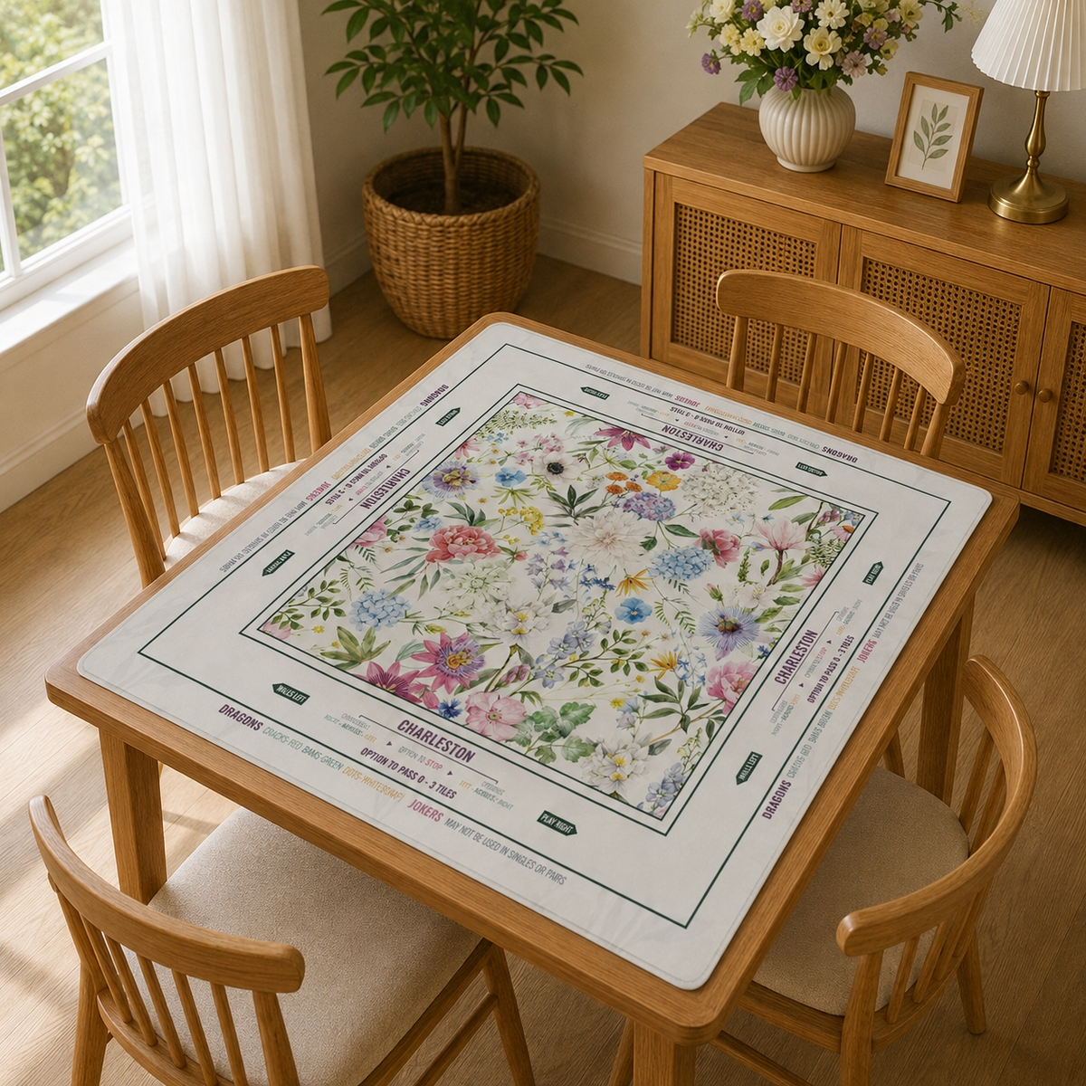 Floral Mahjong Mat American Mahjong Table Mat Garden Bloom Game Mat Family Game Night Decor Hostess Gift
