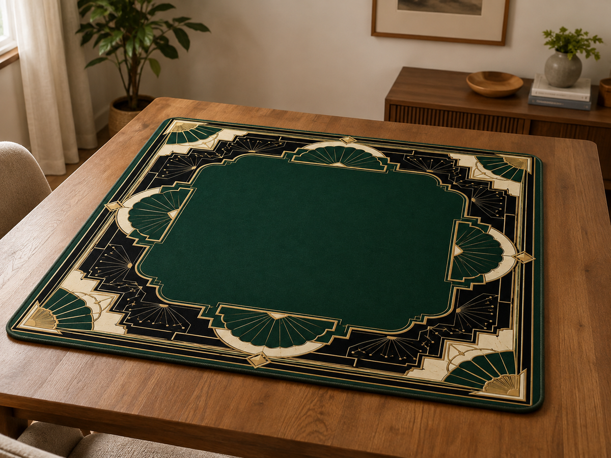 Art Deco Mahjong Mat, Emerald Green Game Mat, Non Slip Gatsby Luxury American Mahjong Table Mat