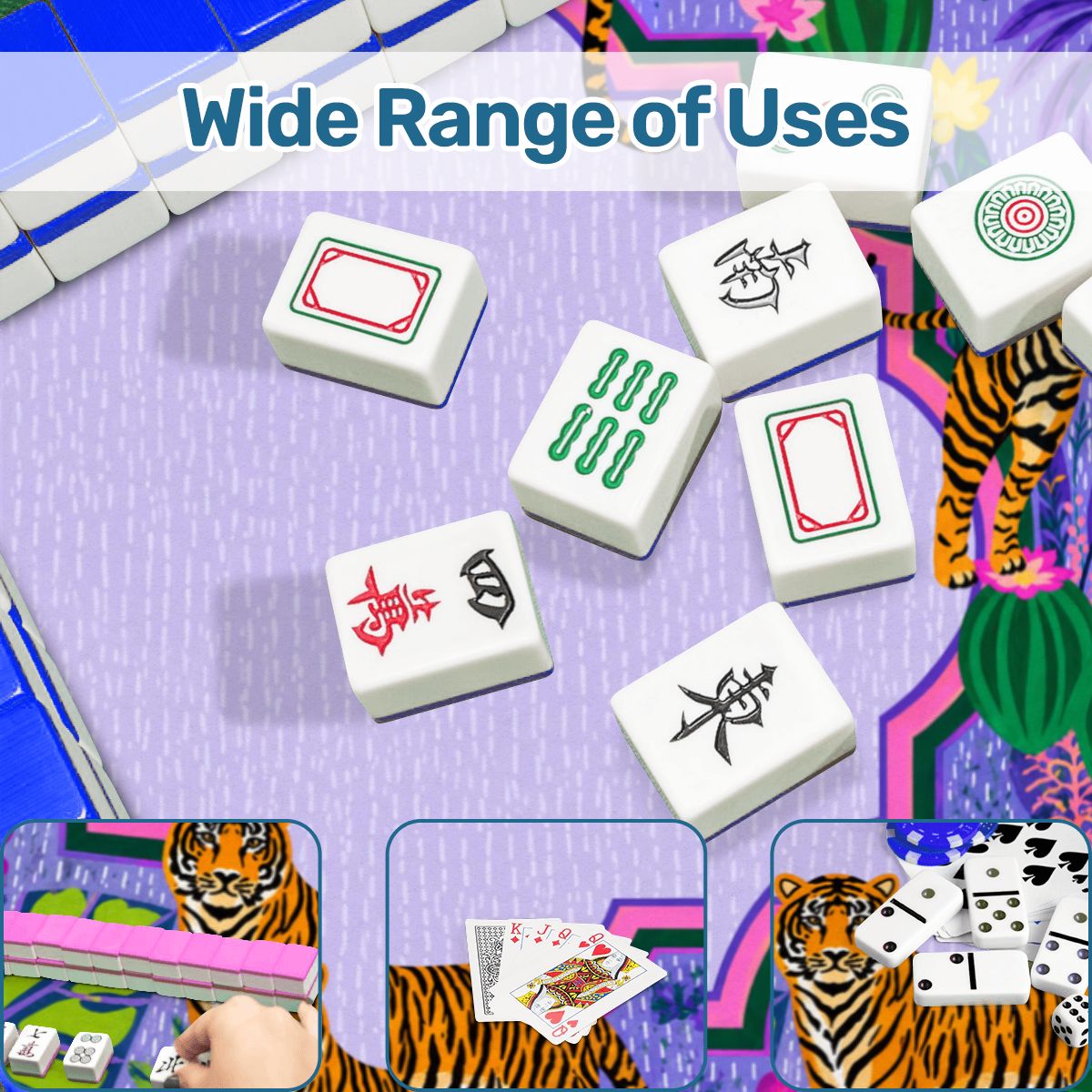Tiger Jungle Mahjong Mat, Tropical Botanical Game Table Mat, Safari Wild Cat Decor