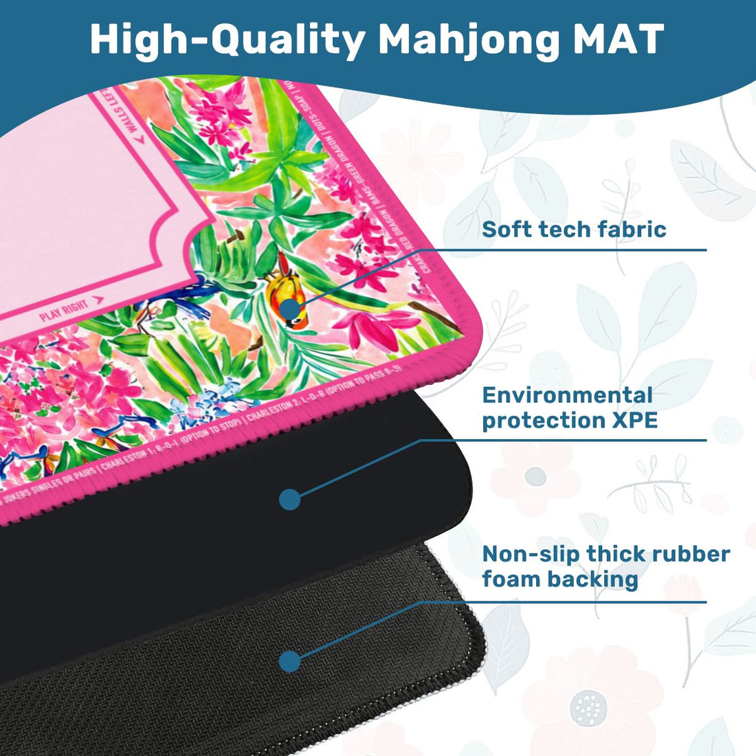 Pink Tropical Mahjong Mat American Mahjong Table Mat Palm Leaf Bird Game Mat Floral Game Night Hostess Gift