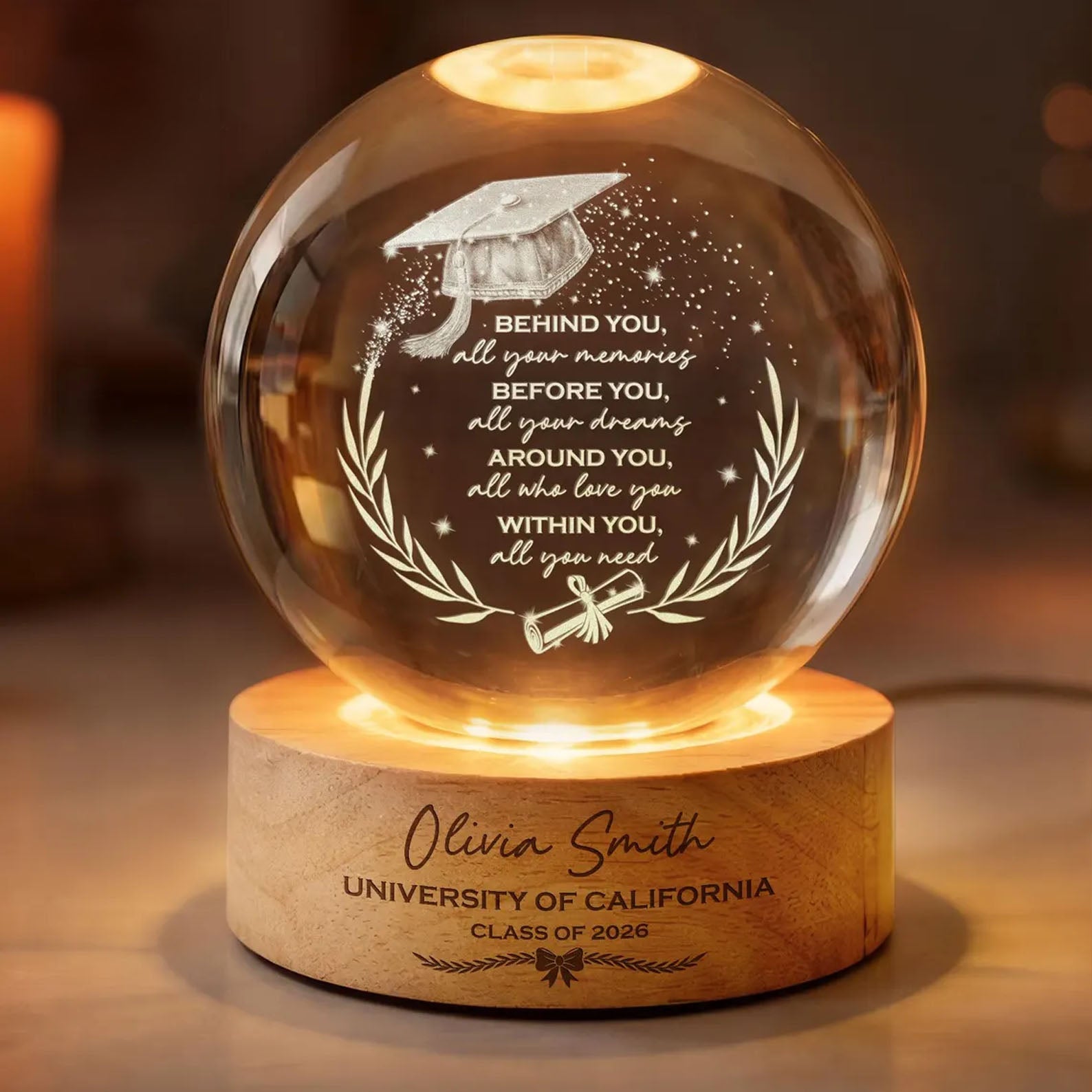 Graduation Crystal Ball Night Light, Senior 2026 Gift, Highschool College Graduation Gift