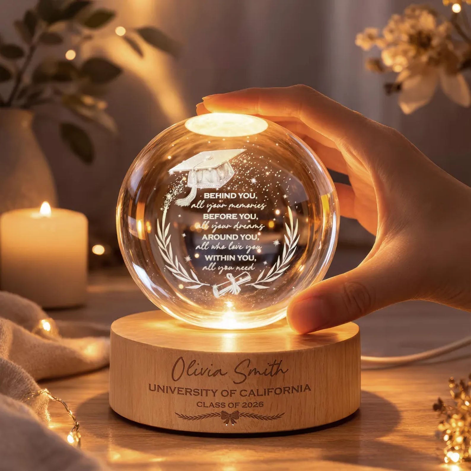 Graduation Crystal Ball Night Light, Senior 2026 Gift, Highschool College Graduation Gift