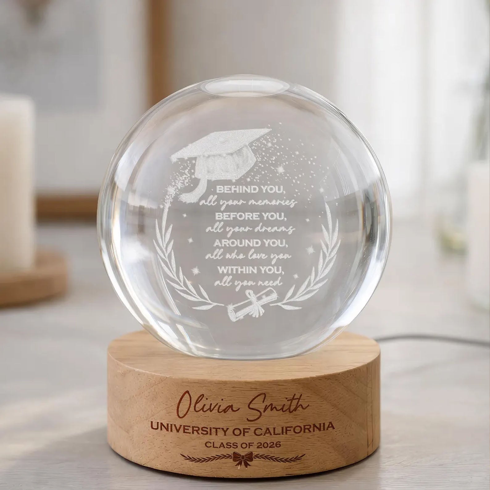 Graduation Crystal Ball Night Light, Senior 2026 Gift, Highschool College Graduation Gift