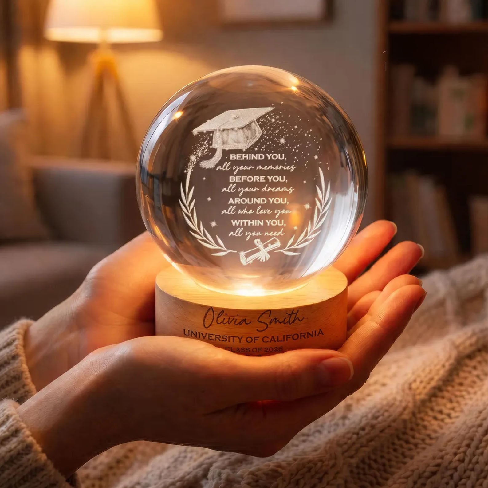 Graduation Crystal Ball Night Light, Senior 2026 Gift, Highschool College Graduation Gift