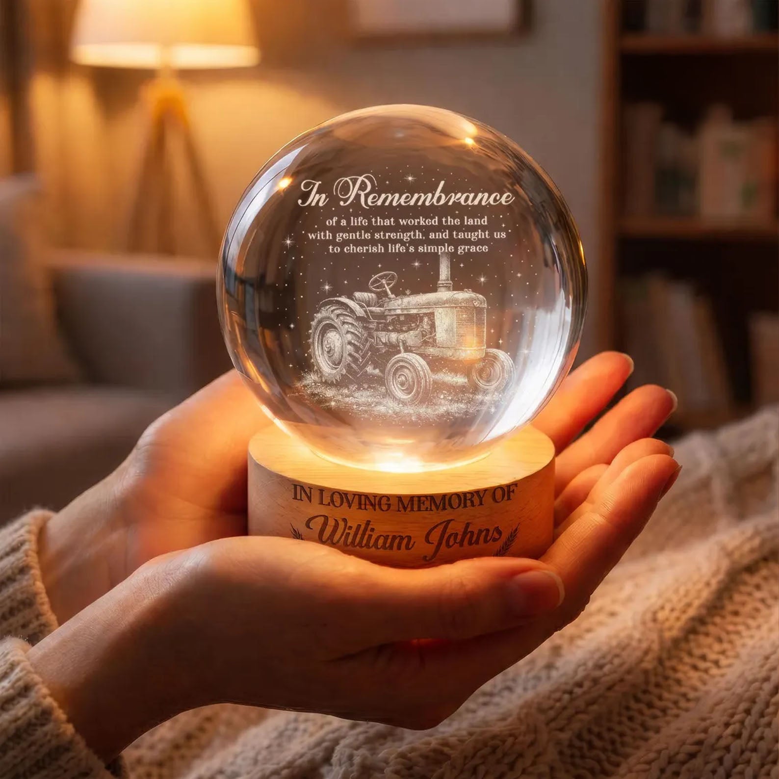 Personalized Farmer Memorial Crystal Ball Night Light, Farmer Memorial Gift, Sympathy Gift