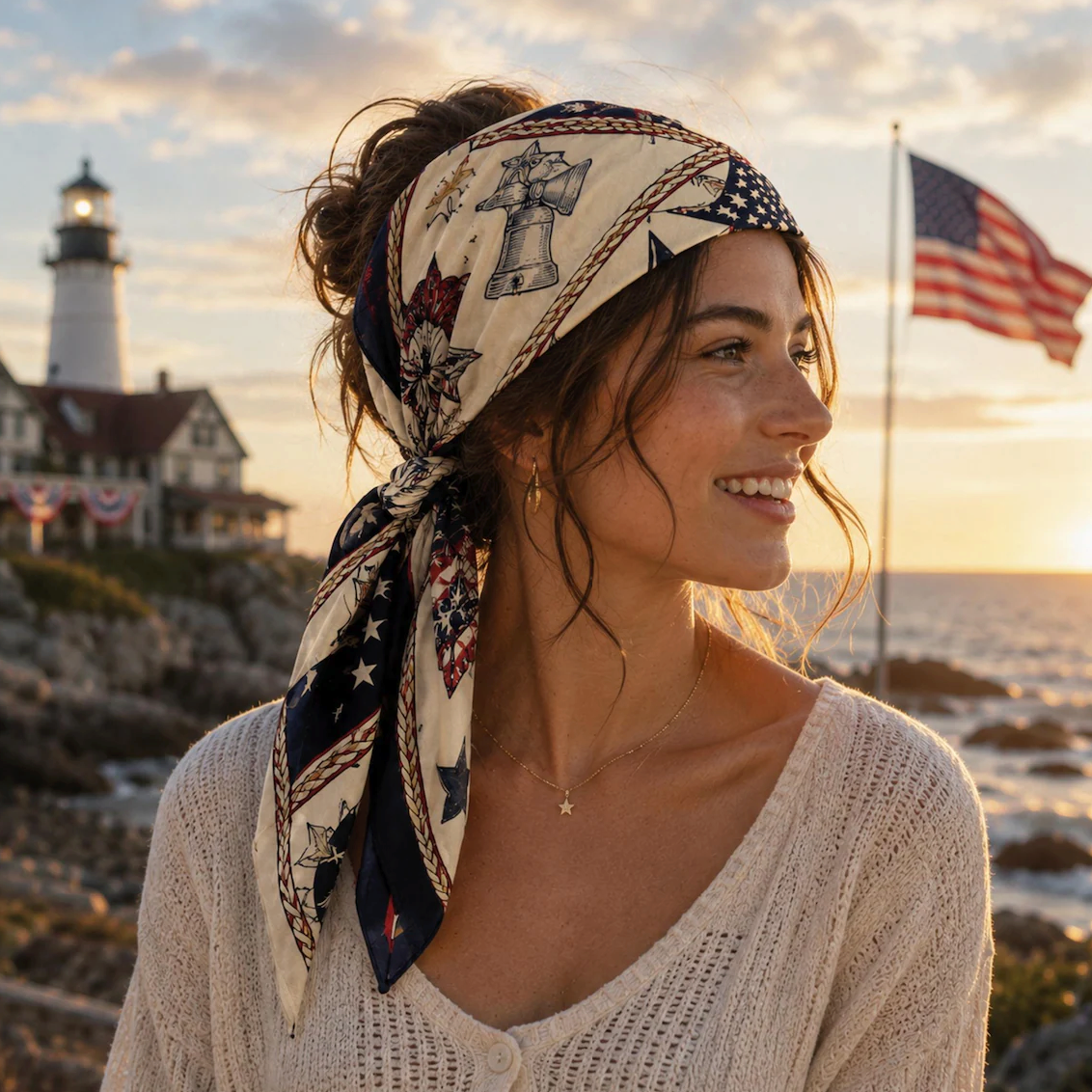 America 250 Anniversary Satin Scarf, Patriotic USA Silk Feel Scarf, 1776 2026 Americana Head Scarf