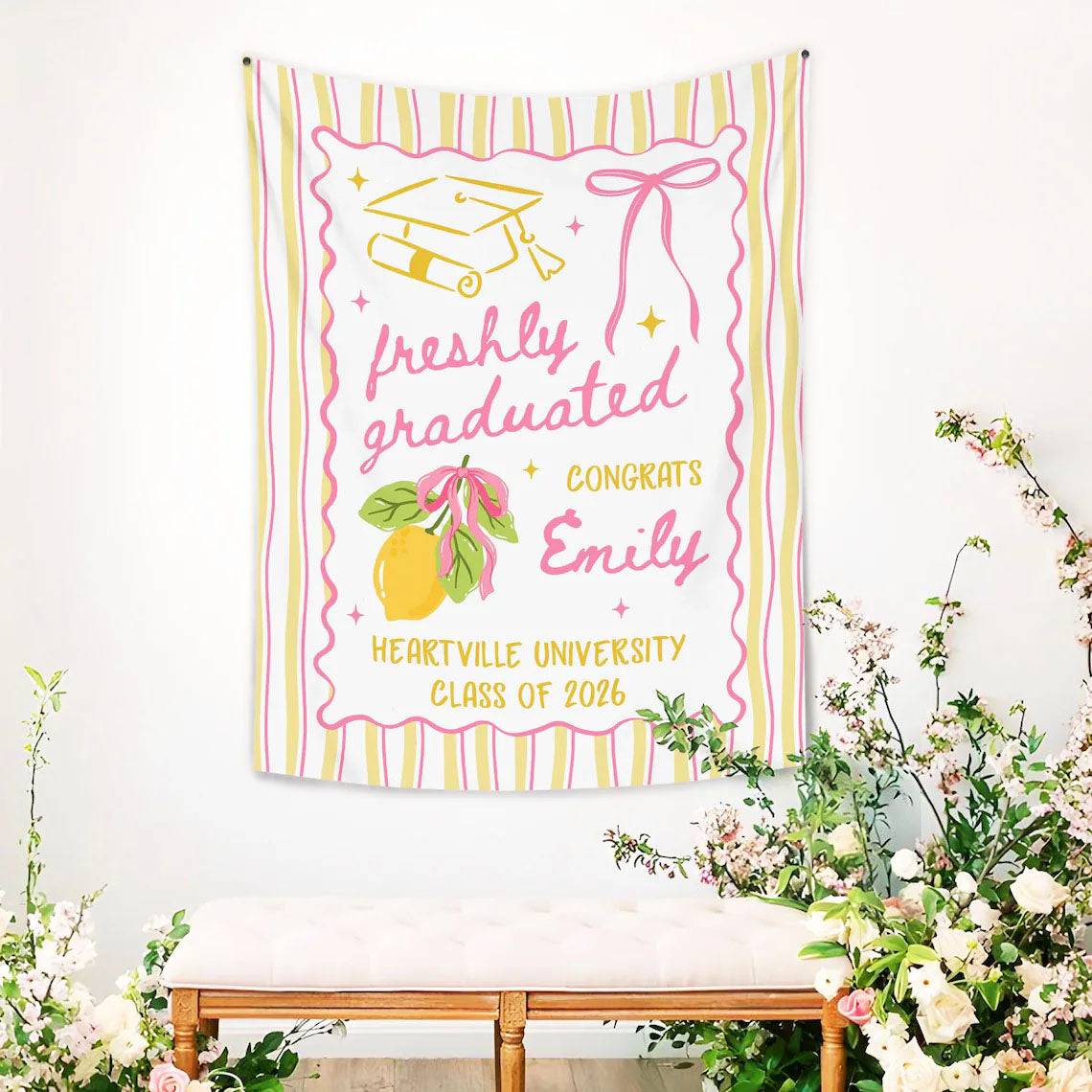 Personalized Freshly Graduated Banner, 2026 Graduation Backdrop, Graduation Party Decorations, Class of 2026 Tapestry, Graduation Party Welcome