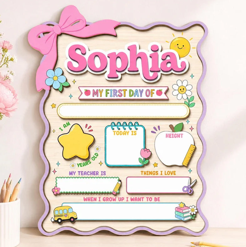 Personalized First Day Of School Sign, Back to School Board Gift For Kids