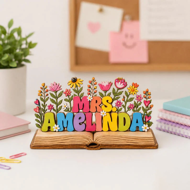 Custom Teacher Desk Name 2D FLAT Wooden Block, Back To School Gift For Teachers Appreciation