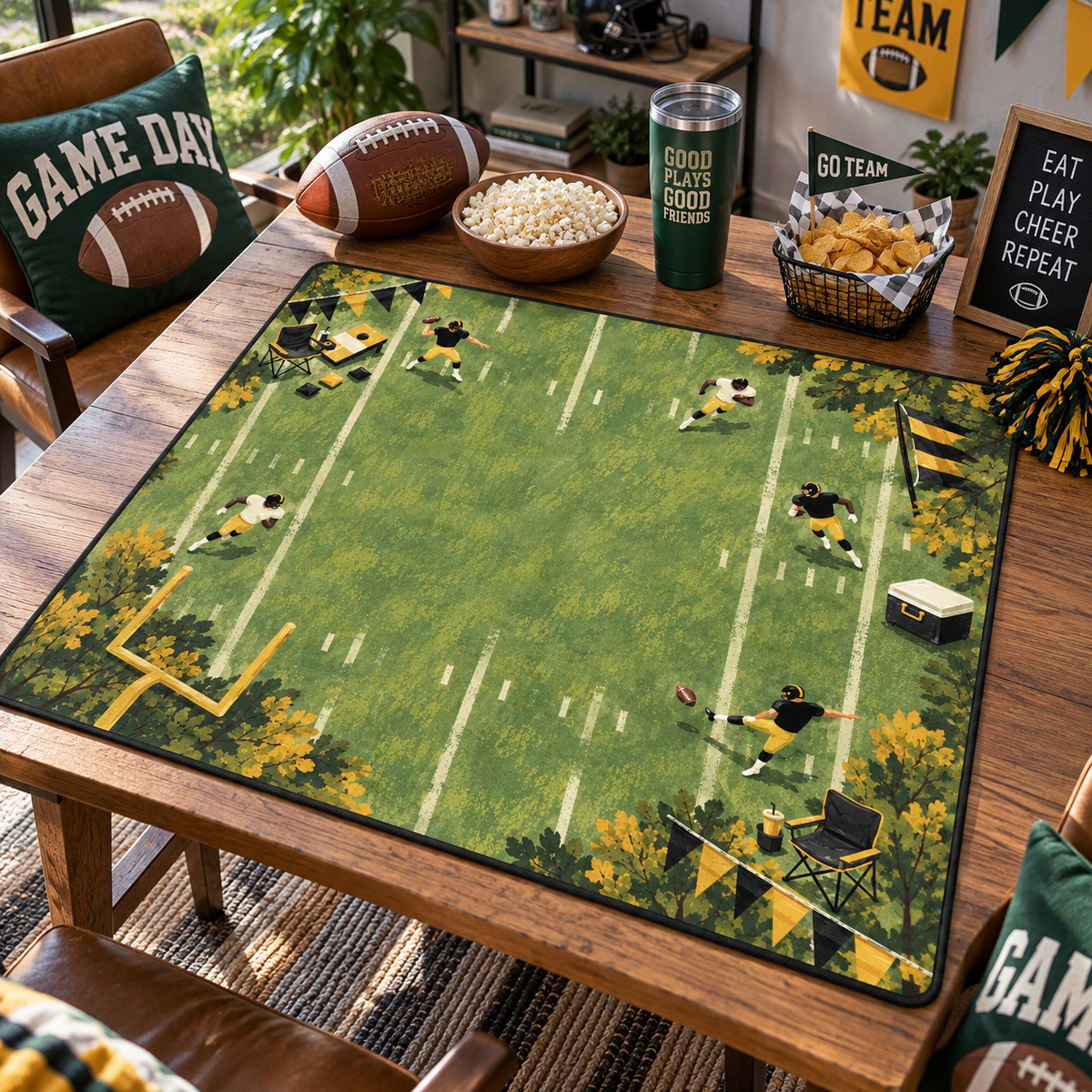 Football Mahjong Mat, American Mahjong Mat, Game Day Tailgate Decor, Black and Gold Sports Gift